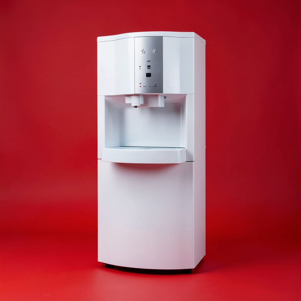 Studio still life of a simple household appliance in navy and cream tones on a seamless backdrop
